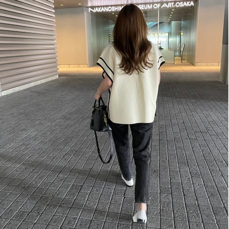Piping knit cardigan(Ivory)
