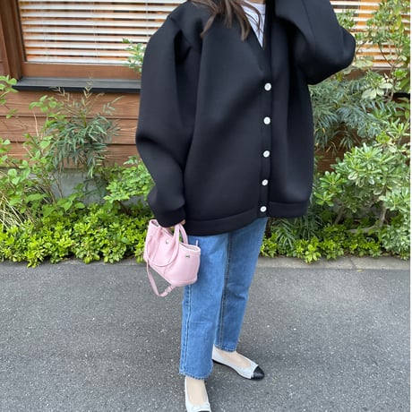 Puff sleeve sweat cardigan(Black)