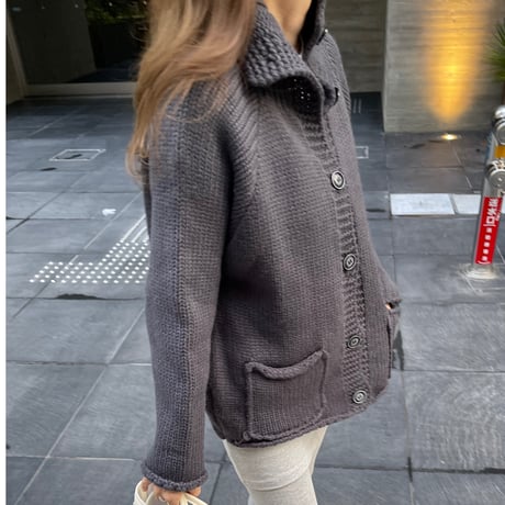 Stand collar volume cardigan(Charcoal gray)