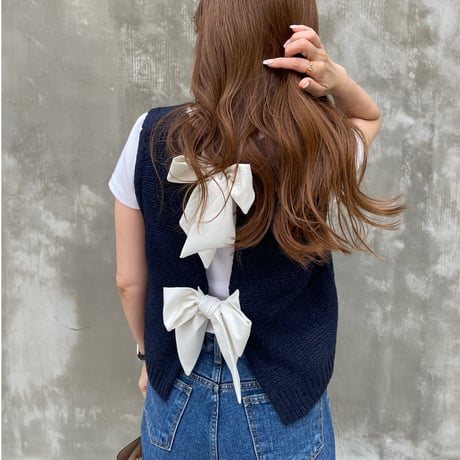 Back Ribbon Vest (Navy)