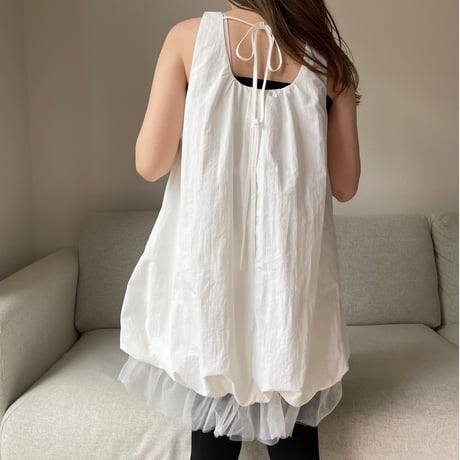Balloon chiffon mini onepiece(White)