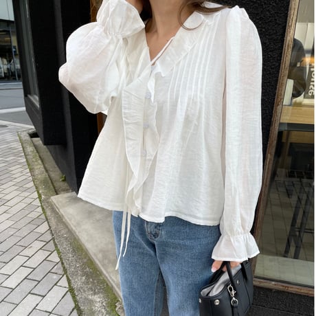 Sheer frill blouse(White)
