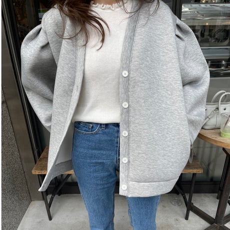 Puff sleeve sweat cardigan(Gray)