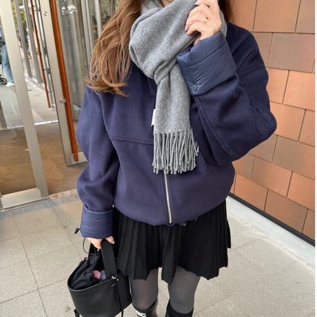 2way wool short coat (Navy)