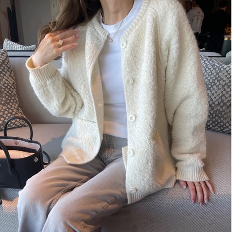 Bouclé knit cardigan (Ivory)