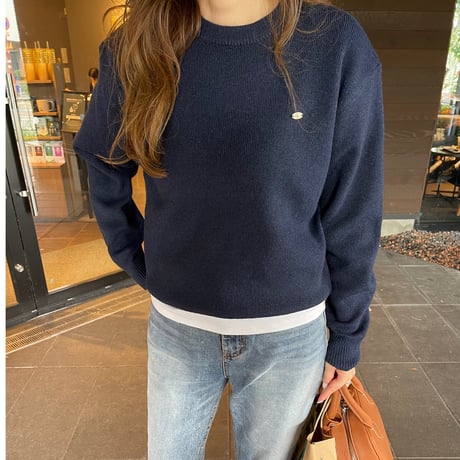 Gold plate basic knit(Navy)