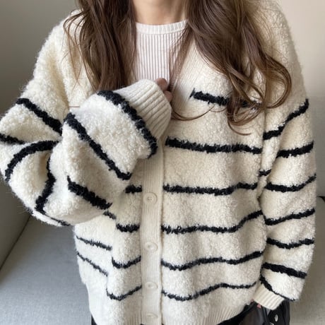 Boa wool boader cardigan(Ivory)
