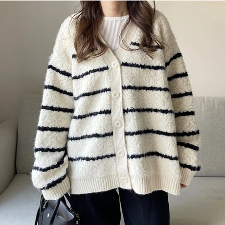 Boa wool boader cardigan(Ivory)