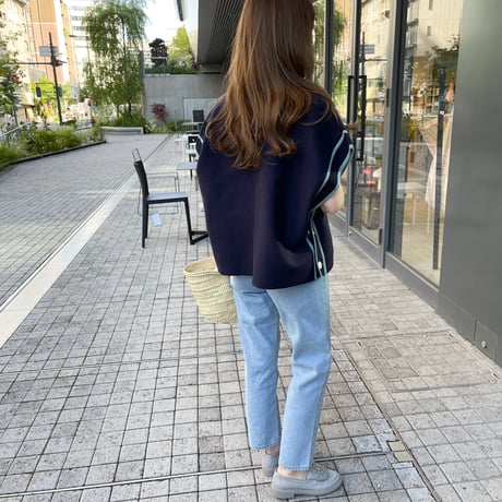 Piping knit cardigan(Navy)
