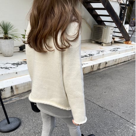 Stand collar volume cardigan(Ivory)