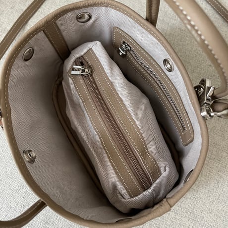 Leather mini tote bag(Greige)