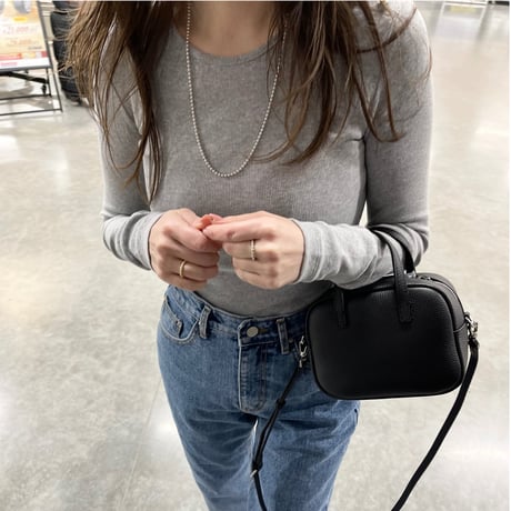 Leather mini square bag(Black)