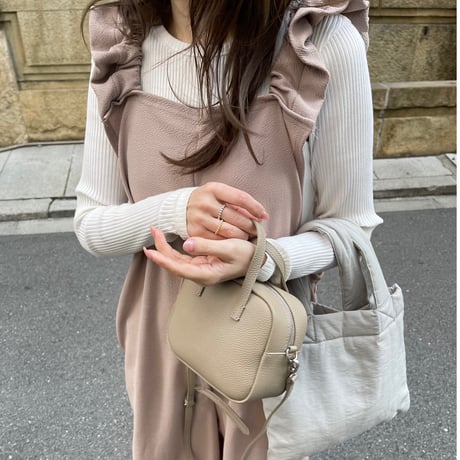 Leather mini square bag(Greige)