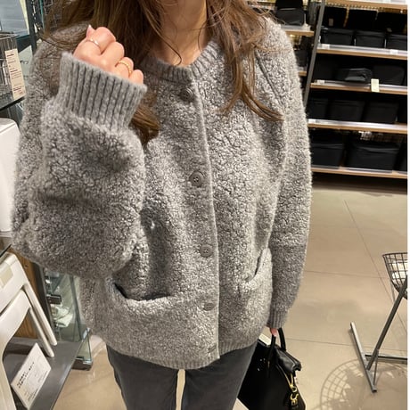 Bouclé knit cardigan(Gray)