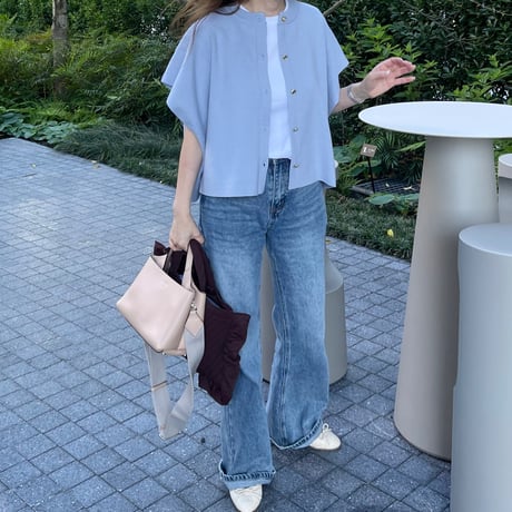 Knit cape cardigan(Blue)
