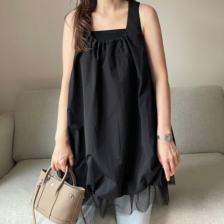 Balloon chiffon mini onepiece(Black)