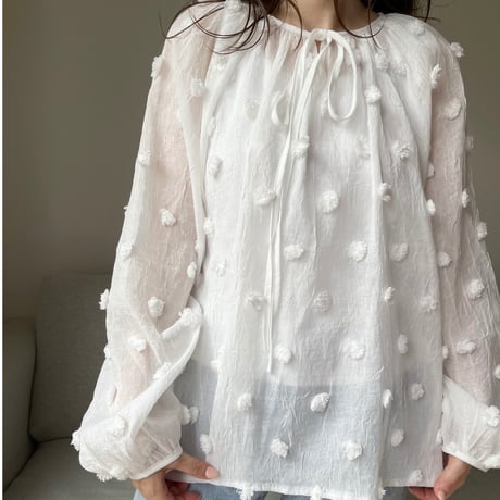 Sheer dot blouse(White)