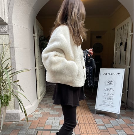 Boa cocoon sleeve jacket(Ivory)