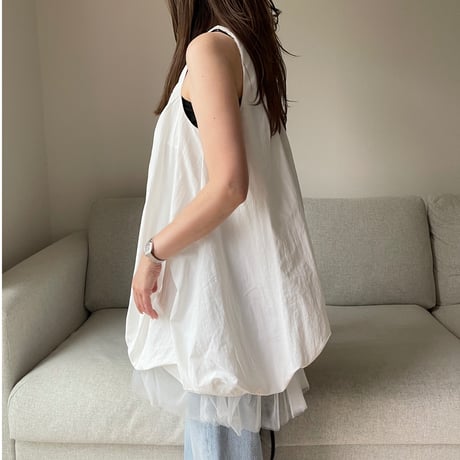 Balloon chiffon mini onepiece(White)