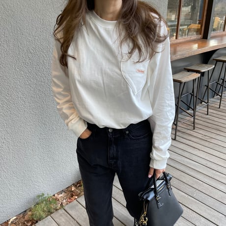 Heart pocket long t-shirts(White)