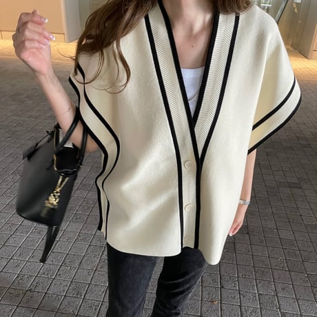 Piping knit cardigan(Ivory)