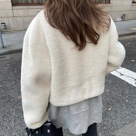 Boa cocoon sleeve jacket(Ivory)
