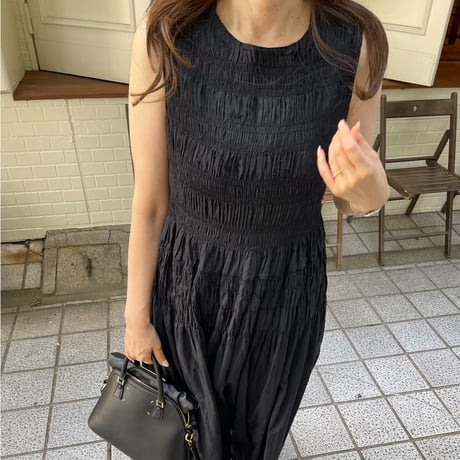 Shirring onepiece(Black)