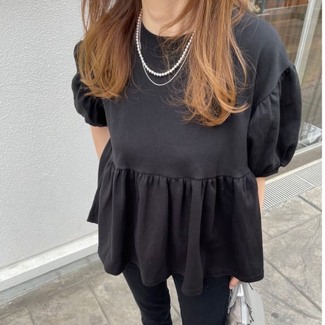 Balloon half sleeve pullover (Black)