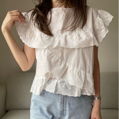 Sailor lace blouse(White)
