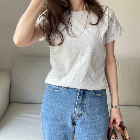 Heart basic t-shirts(Light gray)