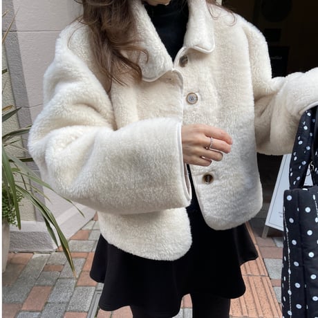 Boa cocoon sleeve jacket(Ivory)