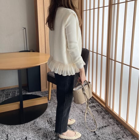 Chiffon frill knit vest (lvory)