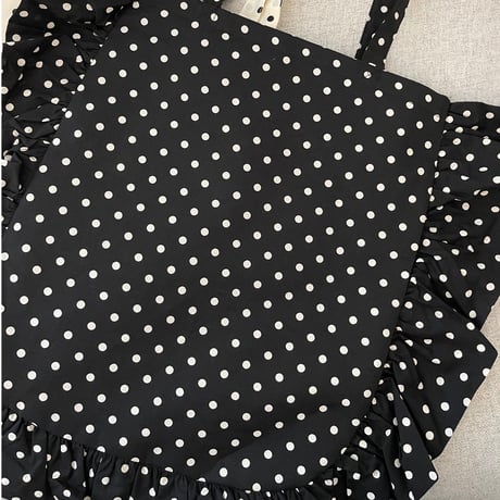 Dot frill tote bag(Black)