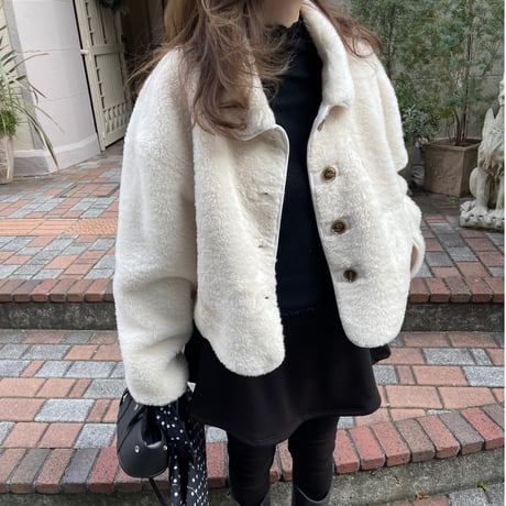 Boa cocoon sleeve jacket(Ivory)