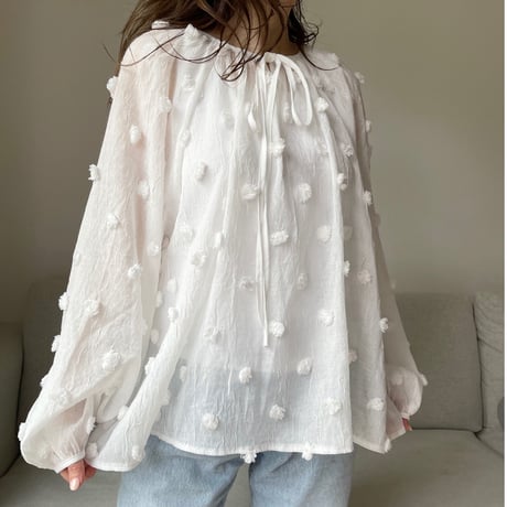 Sheer dot blouse(White)