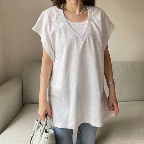 V-neck sweat vest(Light gray)