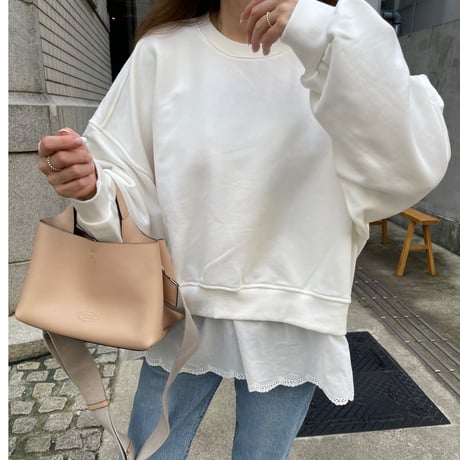 Cotton lace layered sweat(White)