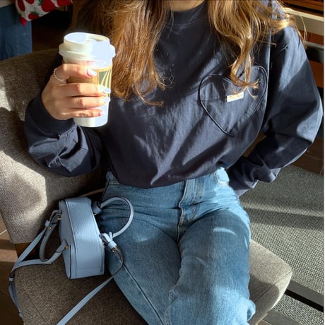 Heart pocket long t-shirts(Navy)