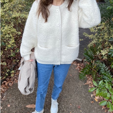 Bouclé knit cardigan (Ivory)
