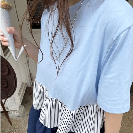 Teard stripe frill tops (Blue)