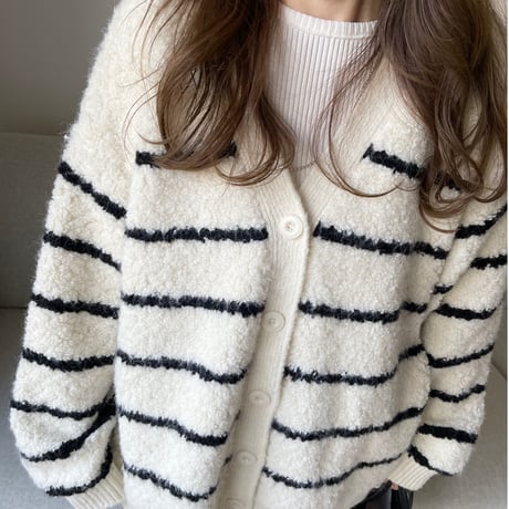 Boa wool boader cardigan(Ivory)