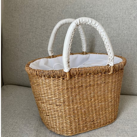 Rattan leather basket bag