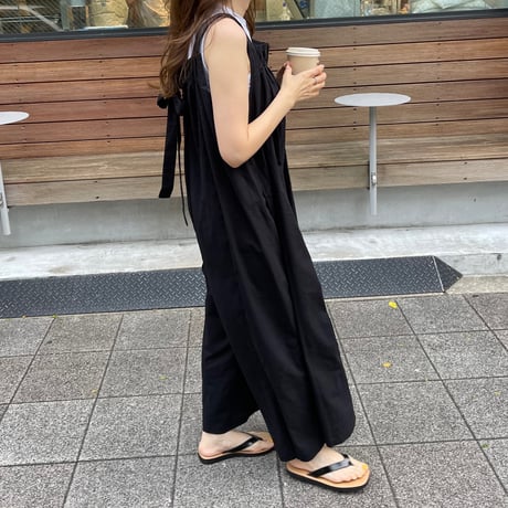 Wide pants cotton salopetto(Black)