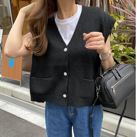 Wide cocoon vest(Black)