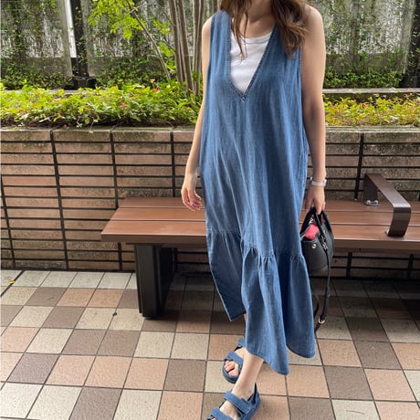 Flare long onepiece(Blue)