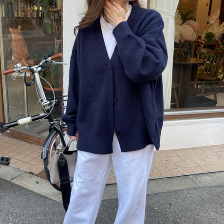 Side slit over cardigan(Navy)