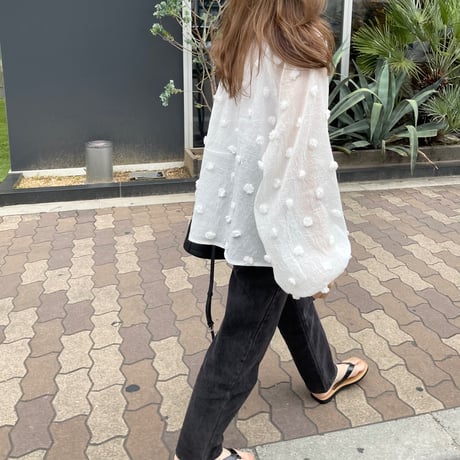 Sheer dot blouse(White)