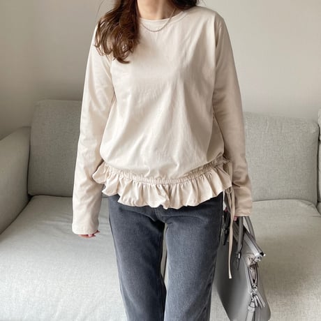 Frill gather cutsew(Beige)