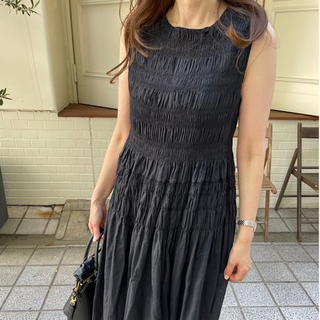 Shirring onepiece(Black)