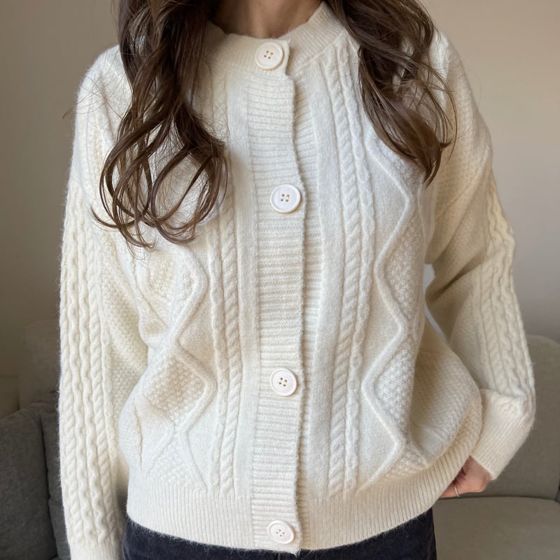 Argyle knit cardigan(Ivory) | K